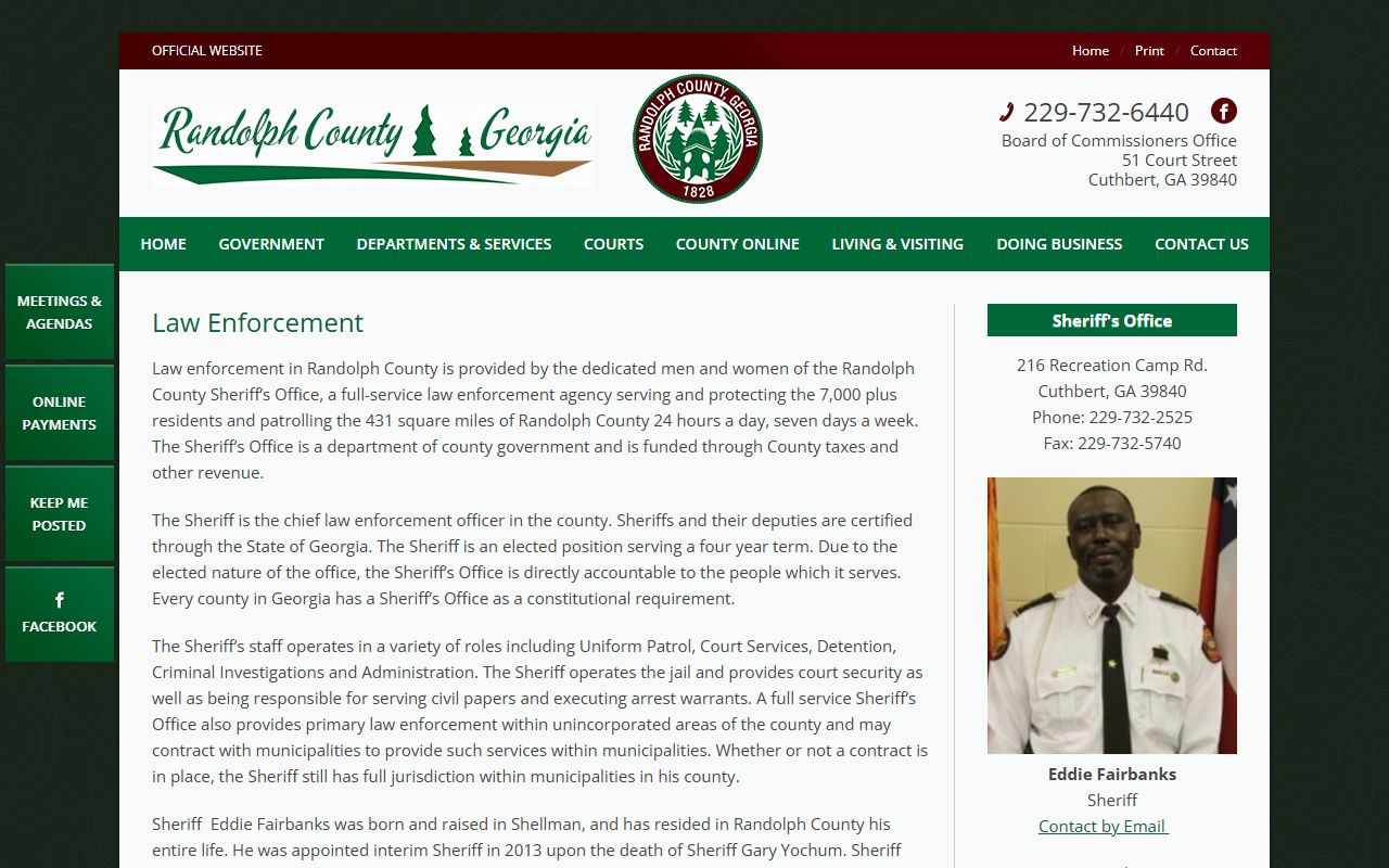 Randolph County law enforcement jail operation and inmate custody page