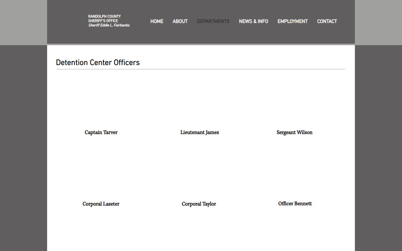 Randolph County Jail detention center staff page and custody information