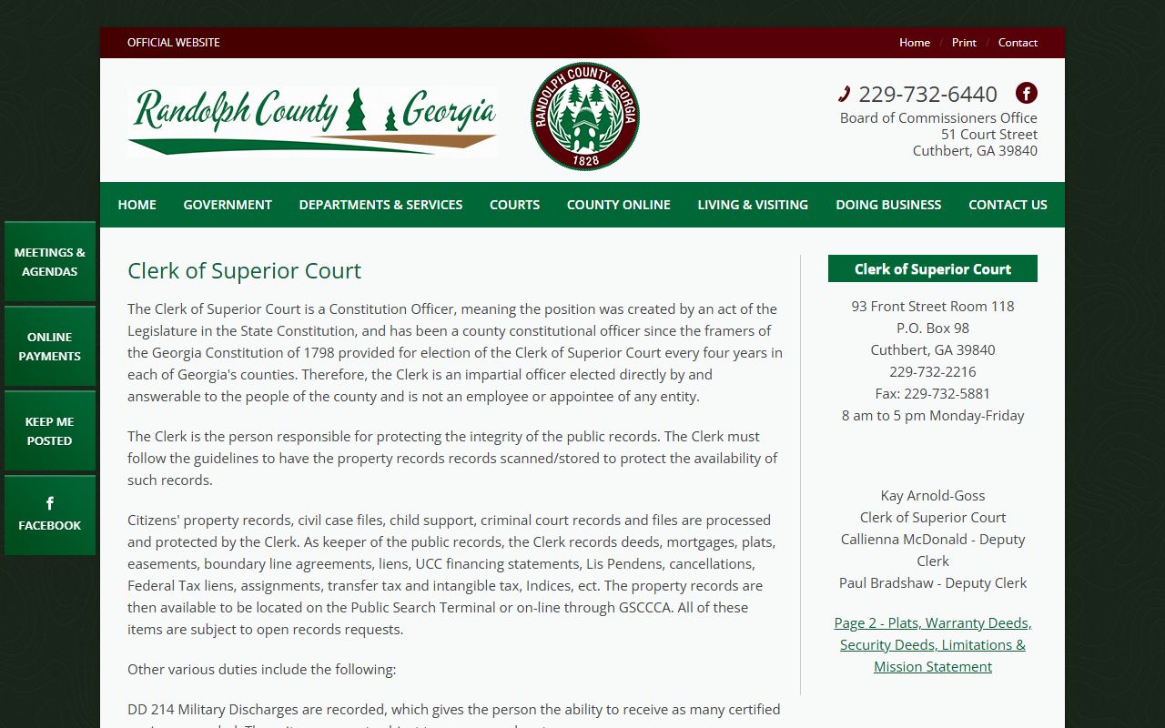 Randolph County court records after jail arrest clerk page